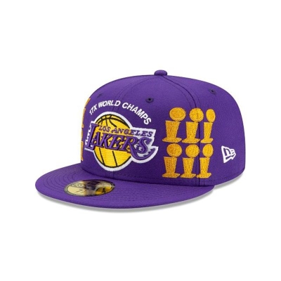 Purple Los Angeles Lakers Hat - New Era NBA Championship Trophy 59FIFTY Fitted Caps USA3795201